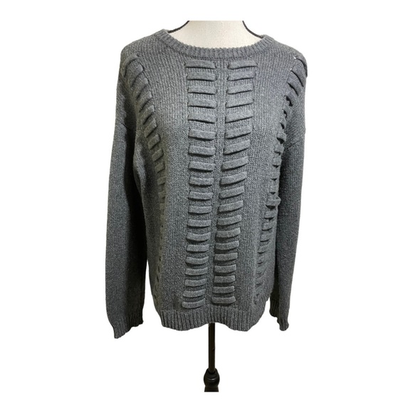 Vince Camuto womens lace through detail cotton blend grey sweater size Large - Picture 2 of 10